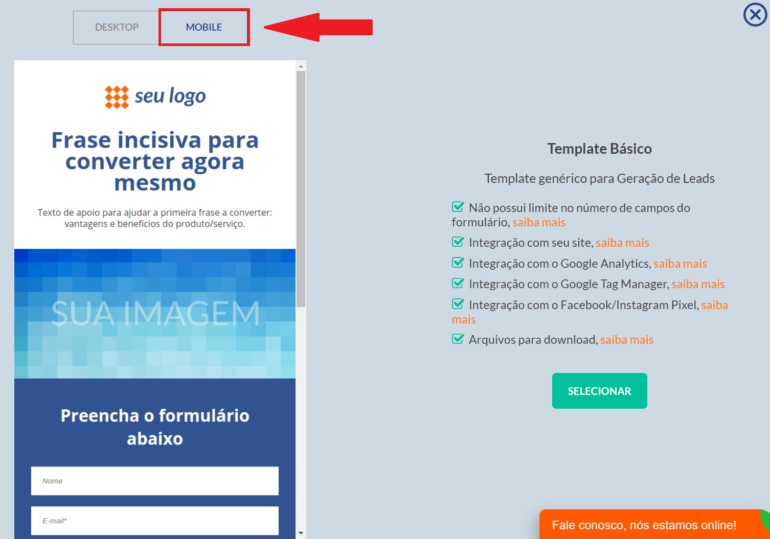 Visualizar modelo mobile landing page