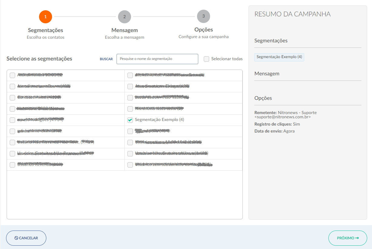 Selecione a segmentação