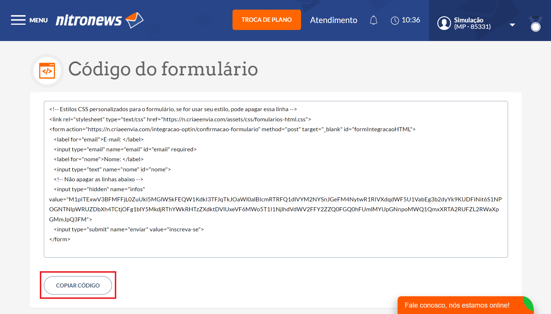 Copiar código formulário HTML